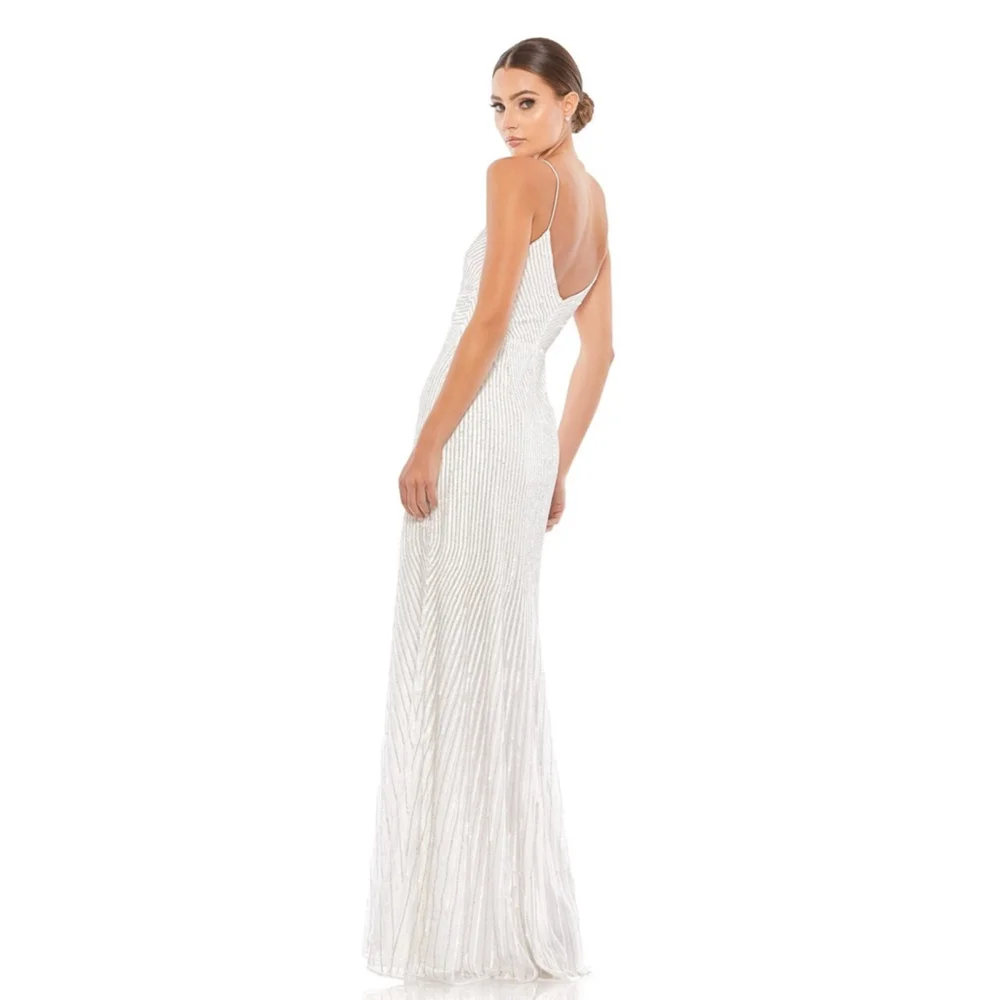Sequin & Beaded White Embellished Mac Duggal Gown 10817 Dress - Picture 7 of 12